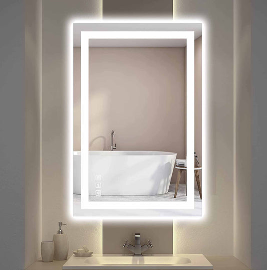 24 in. W x 36 in. H LED Rectangular Frameless Anti-Fog Bathroom Mirror Front & Backlit