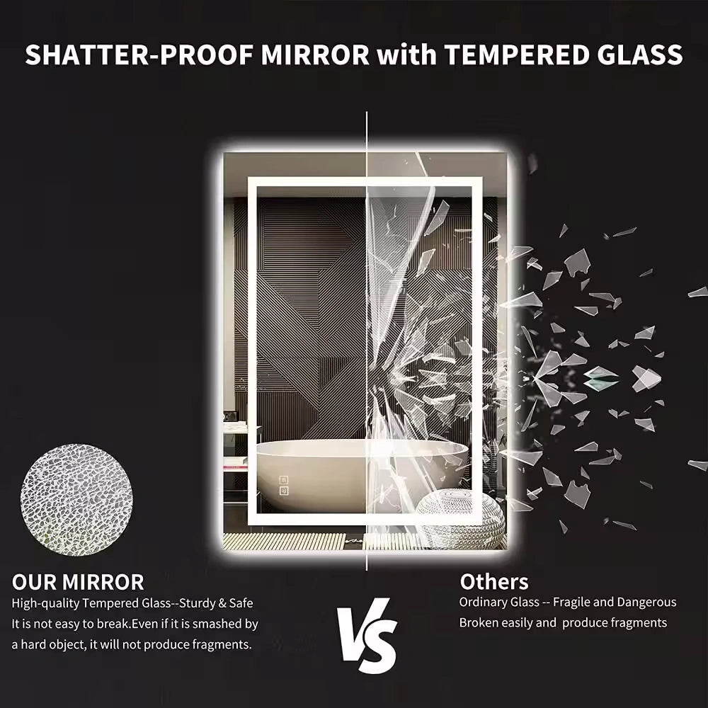 24 in. W x 32 in. H LED Rectangular Frameless Anti-Fog Bathroom Mirror Front & Backlit