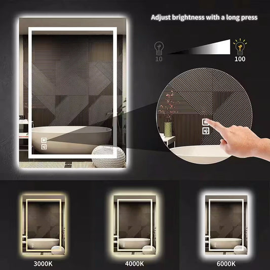 24 in. W x 32 in. H LED Rectangular Frameless Anti-Fog Bathroom Mirror Front & Backlit