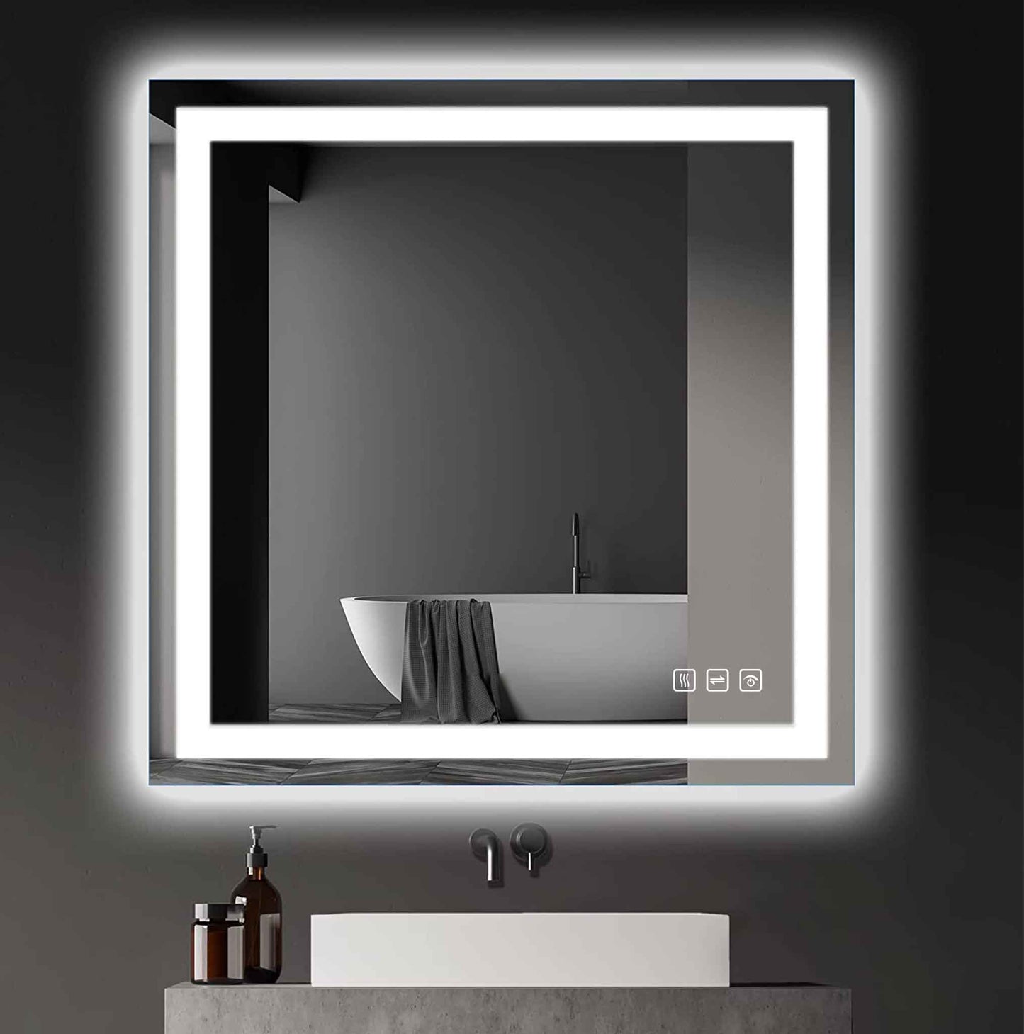 36 in. W x 36 in. H LED Rectangular Frameless Anti-Fog Bathroom Mirror Front & Backlit