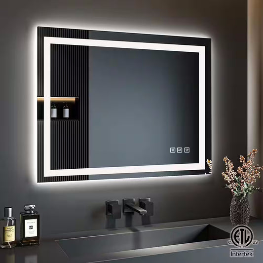 40 in. W x 32 in. H LED Large Rectangular Frameless Anti-Fog Bathroom Mirror Front & Backlit