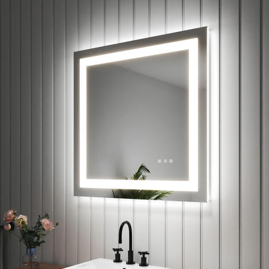 30 in. W x 30 in. H LED Large Rectangular Frameless Anti-Fog Bathroom Mirror Front & Backlit
