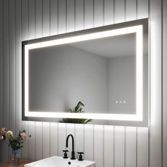 48 in. W x 30 in. H LED Large Rectangular Frameless Anti-Fog Bathroom Mirror Front & Backlit
