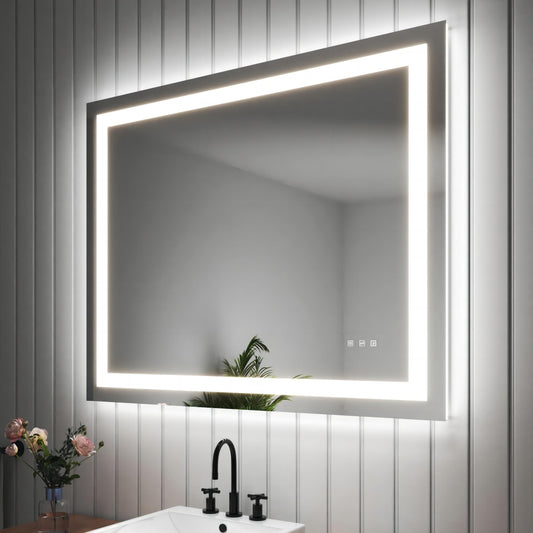 44 in. W x 36 in. H LED Large Rectangular Frameless Anti-Fog Bathroom Mirror Front & Backlit
