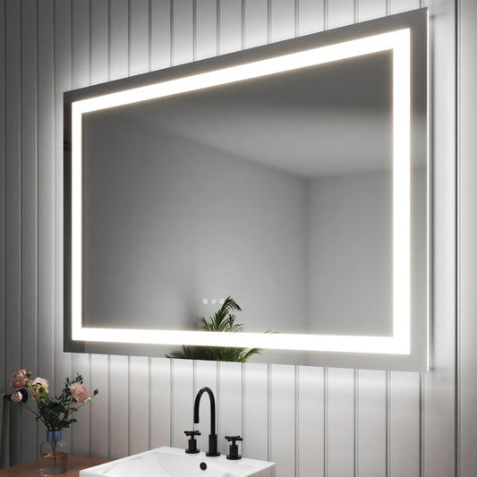 50 in. W x 36 in. H LED Large Rectangular Frameless Anti-Fog Bathroom Mirror Front & Backlit