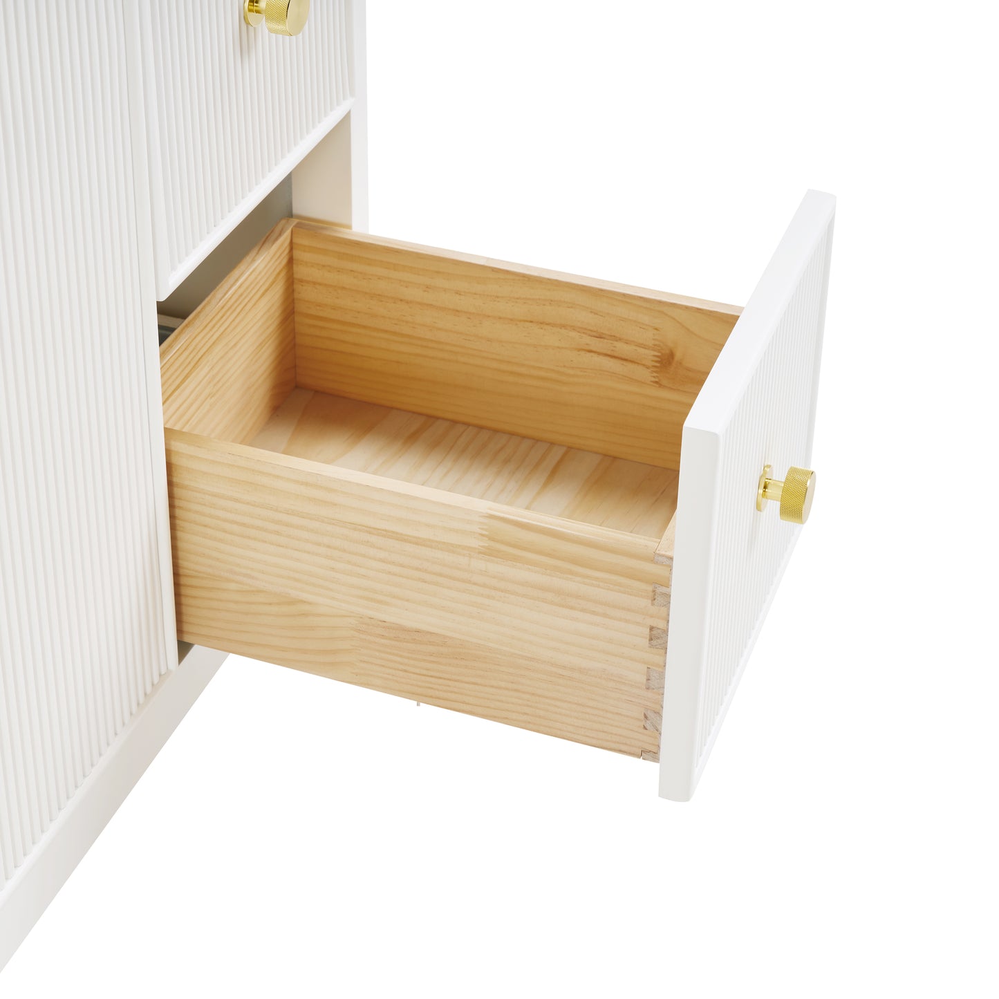 48" White Fluted Bathroom Vanity with Carrara White Engineered Stone Top, Undermount Sink, Solid Wood Frame, Soft-Close Doors, 7 Drawers & Fully Assembled