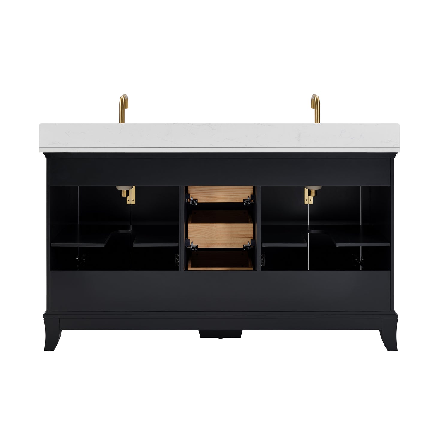 60" Black Fluted Double Sink Bathroom Vanity with White Engineered Stone Top, Dovetail Drawers, Soft-Close Doors & Fully Assembled