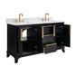 60" Black Fluted Double Sink Bathroom Vanity with White Engineered Stone Top, Dovetail Drawers, Soft-Close Doors & Fully Assembled