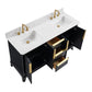 60" Black Fluted Double Sink Bathroom Vanity with White Engineered Stone Top, Dovetail Drawers, Soft-Close Doors & Fully Assembled