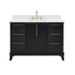 48" Black Fluted Bathroom Vanity with Carrara White Solid Surface Top, Undermount Sink, Solid Wood Frame, 6 Drawers & Fully Assembled
