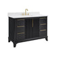 48" Black Fluted Bathroom Vanity with Carrara White Solid Surface Top, Undermount Sink, Solid Wood Frame, 6 Drawers & Fully Assembled