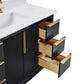 48" Black Fluted Bathroom Vanity with Carrara White Solid Surface Top, Undermount Sink, Solid Wood Frame, 6 Drawers & Fully Assembled