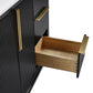 48" Black Fluted Bathroom Vanity with Carrara White Solid Surface Top, Undermount Sink, Solid Wood Frame, 6 Drawers & Fully Assembled
