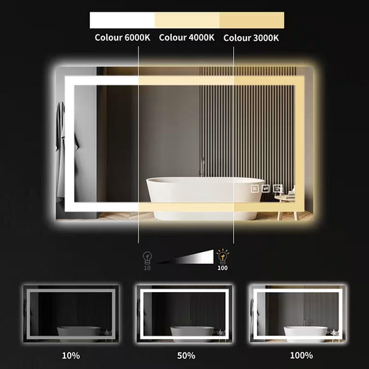 40 in. W x 24 in. H LED Large Rectangular Frameless Anti-Fog Bathroom Mirror Front & Backlit