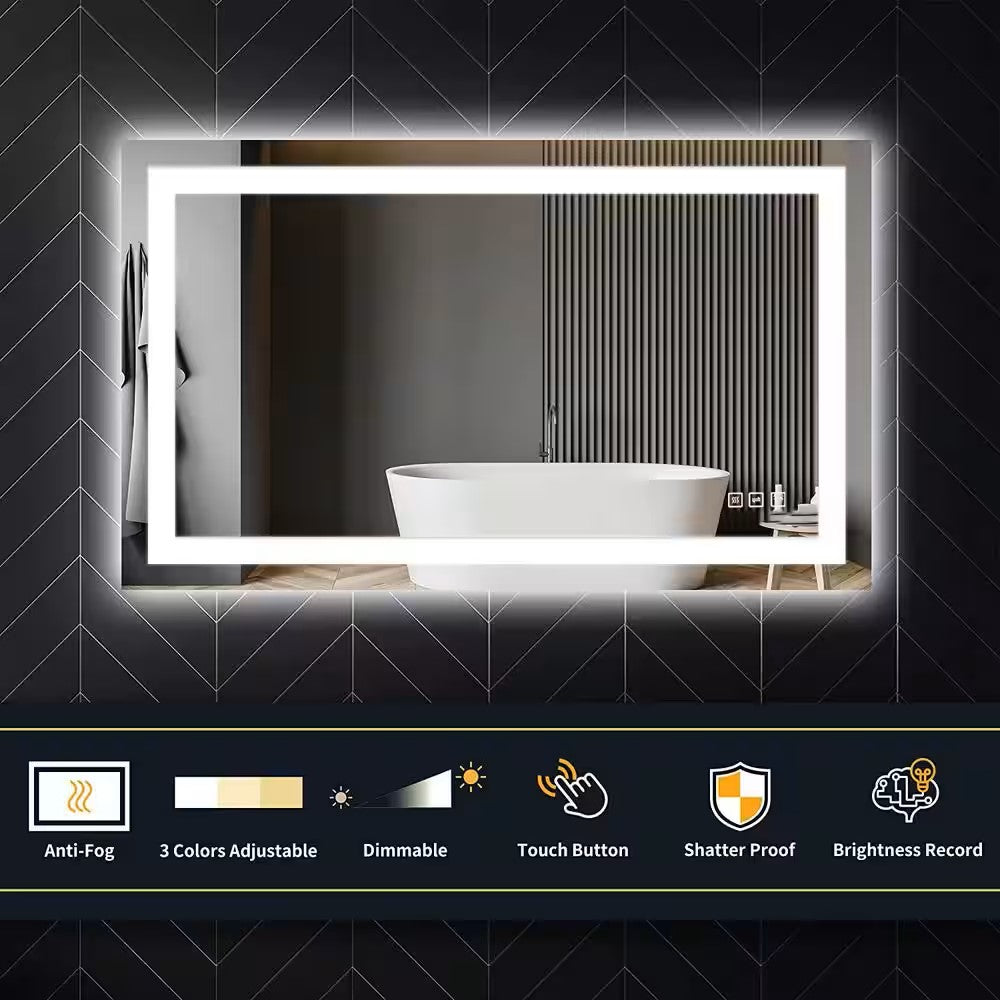 40 in. W x 24 in. H LED Large Rectangular Frameless Anti-Fog Bathroom Mirror Front & Backlit