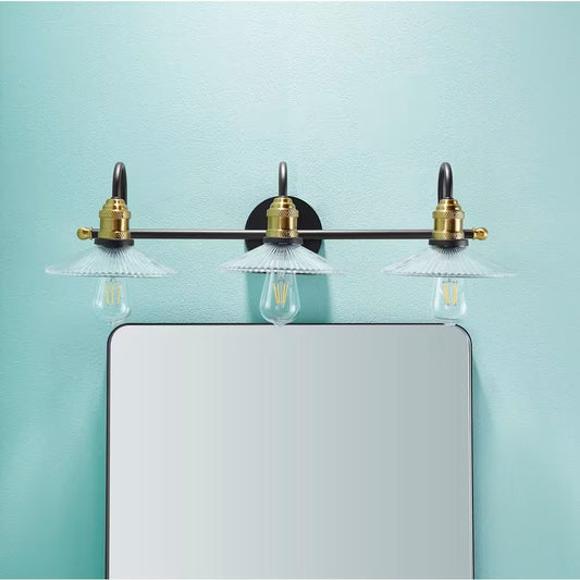 28.7 in. 3-Light Black Golden Bathroom Vanity Light with Glass Shades