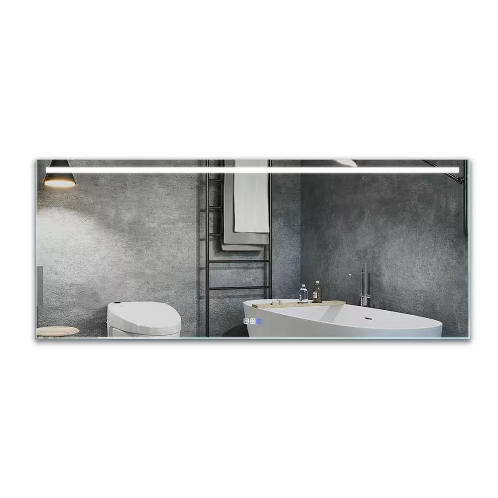 72 in. W x 48 in. H Bathroom Lighted Mirror, Wall-mounted, Frameless, Fogless, Front Light