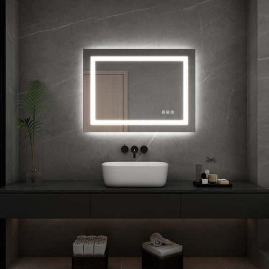 36 in. W x 28 in. H LED Rectangular Frameless Anti-Fog Wall Bathroom Mirror Front Light