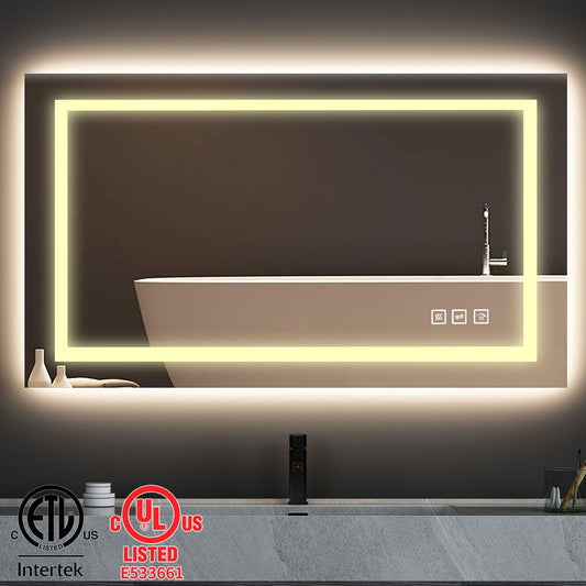 40 in. W x 24 in. H LED Rectangular Frameless Anti-Fog Bathroom Mirror Front Light