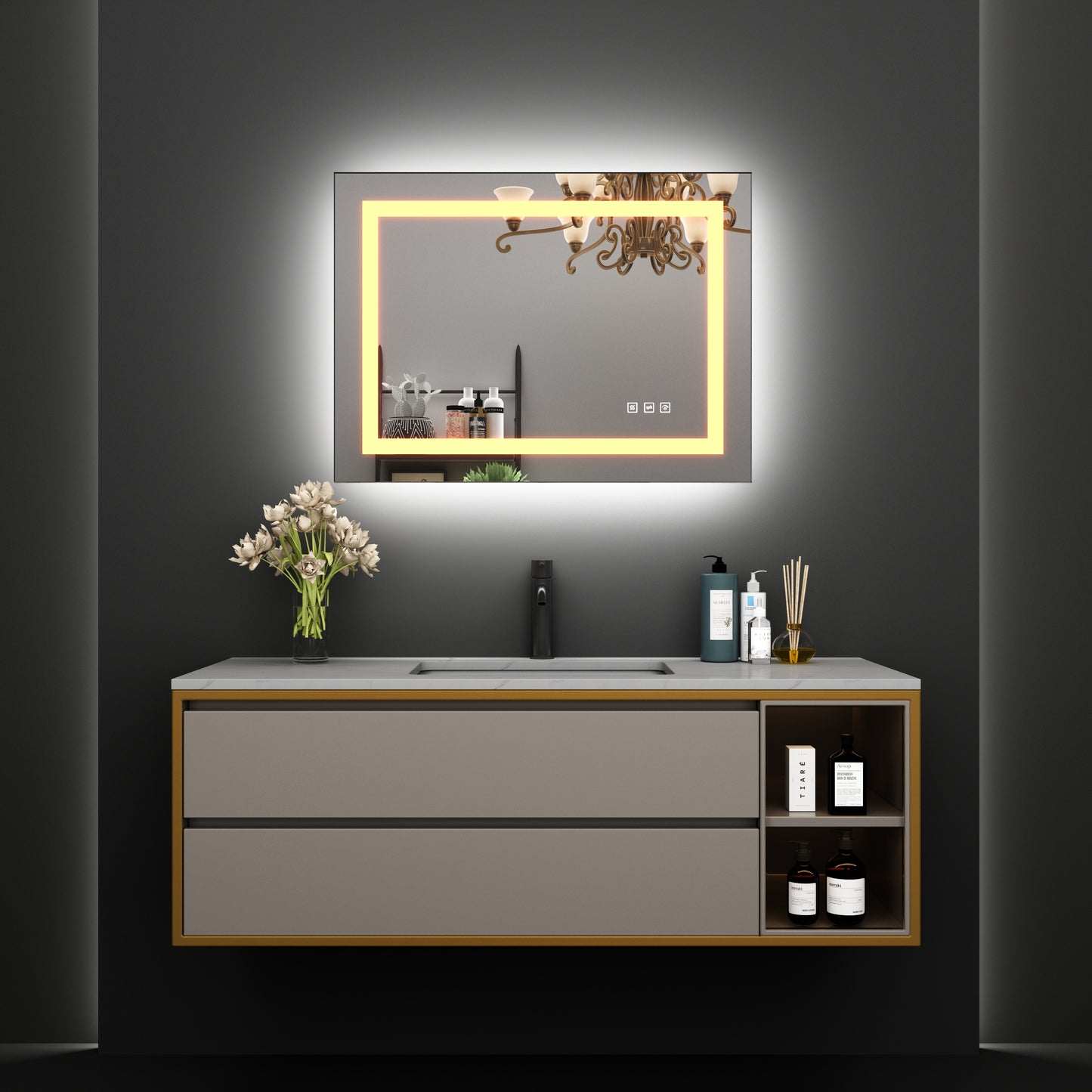 36 in. W x 24 in. H LED Rectangular Frameless Anti-Fog Bathroom Mirror Front Light