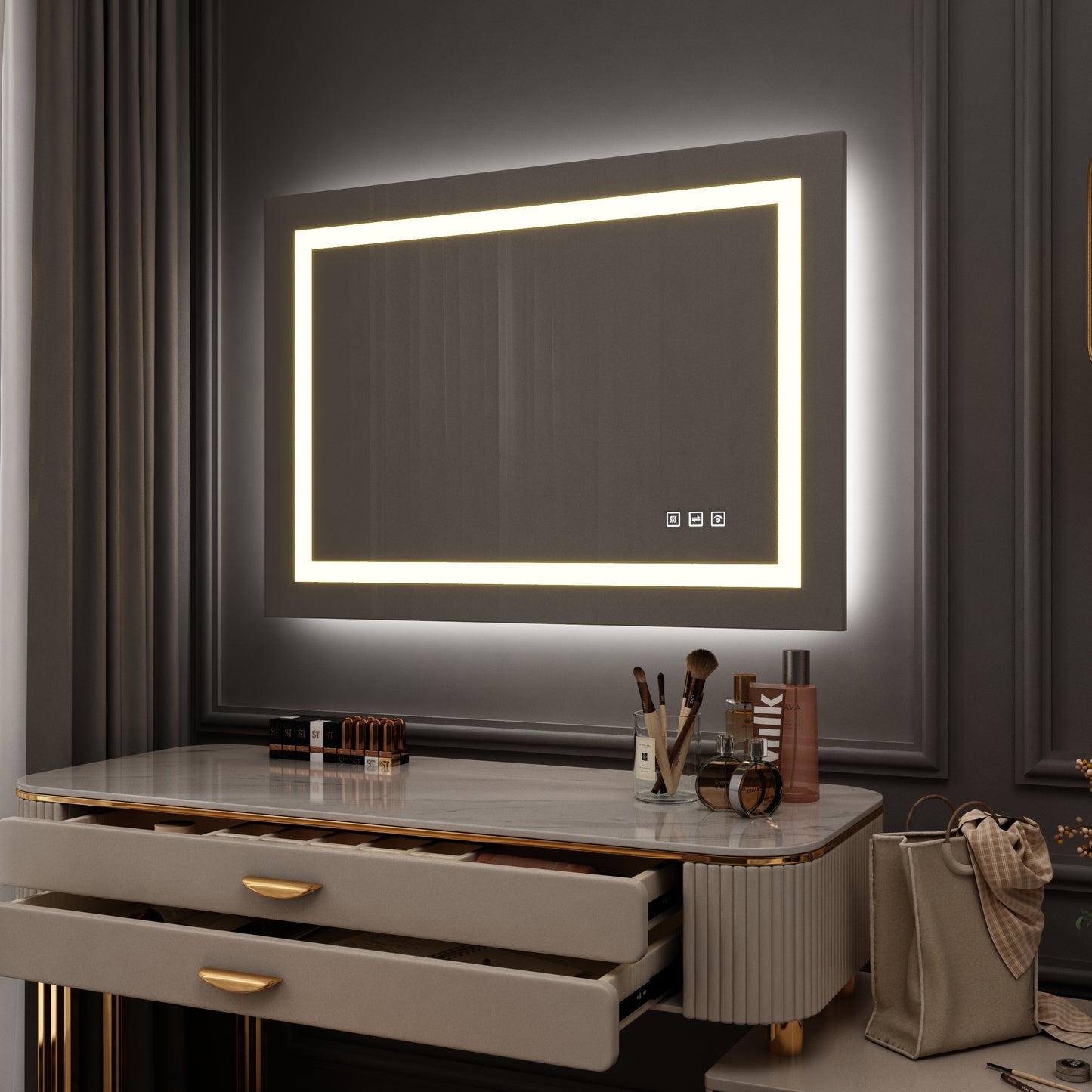 36 in. W x 24 in. H LED Rectangular Frameless Anti-Fog Bathroom Mirror Front Light