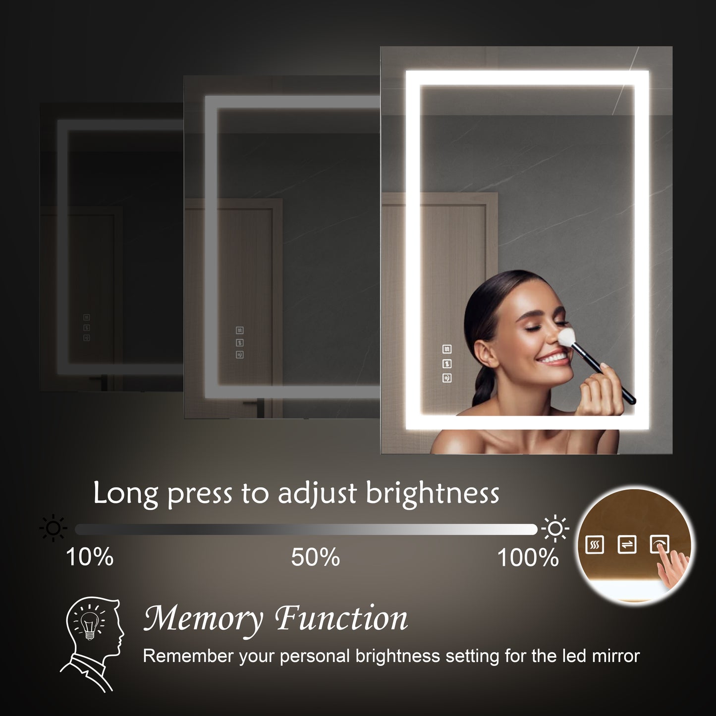 36 in. W x 24 in. H LED Rectangular Frameless Anti-Fog Bathroom Mirror Front Light