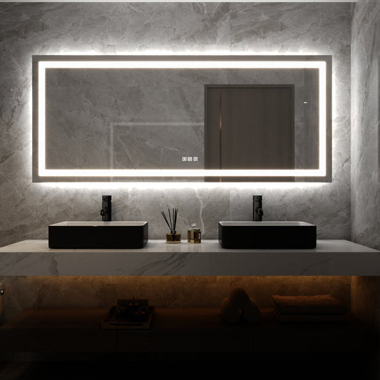 72 in. W x 48 in. H Customized LED Rectangular Frameless Anti-Fog Bathroom Mirror Front & Backlit Light (8-12 weeks)