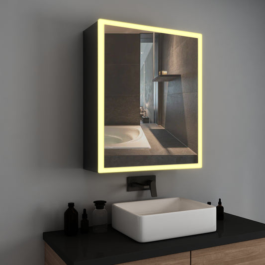 24 in.W x 30 in.H Black Aluminum Surface Mount Medicine Cabinet Mirror Dimmable LED Fog Free