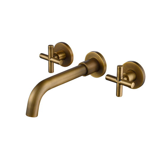 Wall Mounted Bathroom Faucet Vessel Sink Lavatory Basin Brass 2 Dual Double Cross Handles Knobs