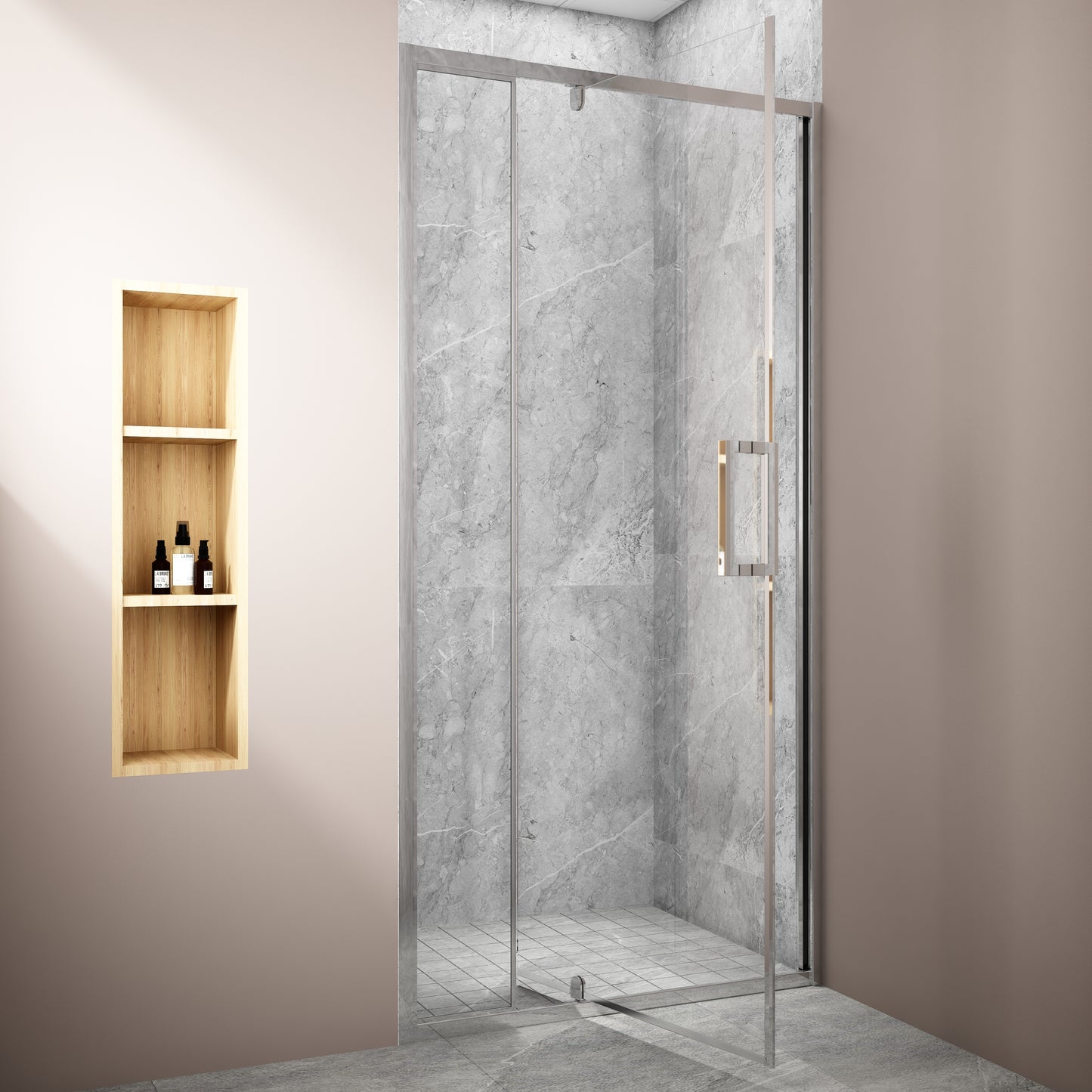 32-36 in. W x 72 in. H Pivot Swing Framed Shower Door Brushed Nickel Clear Glass