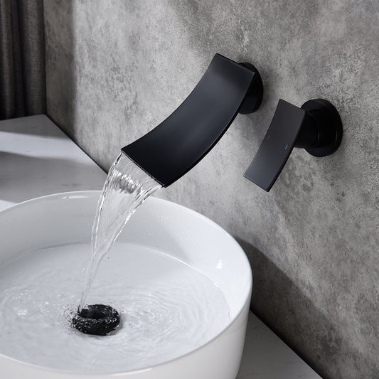 Wall Mounted Widespread Bathroom Faucet In Matte Black