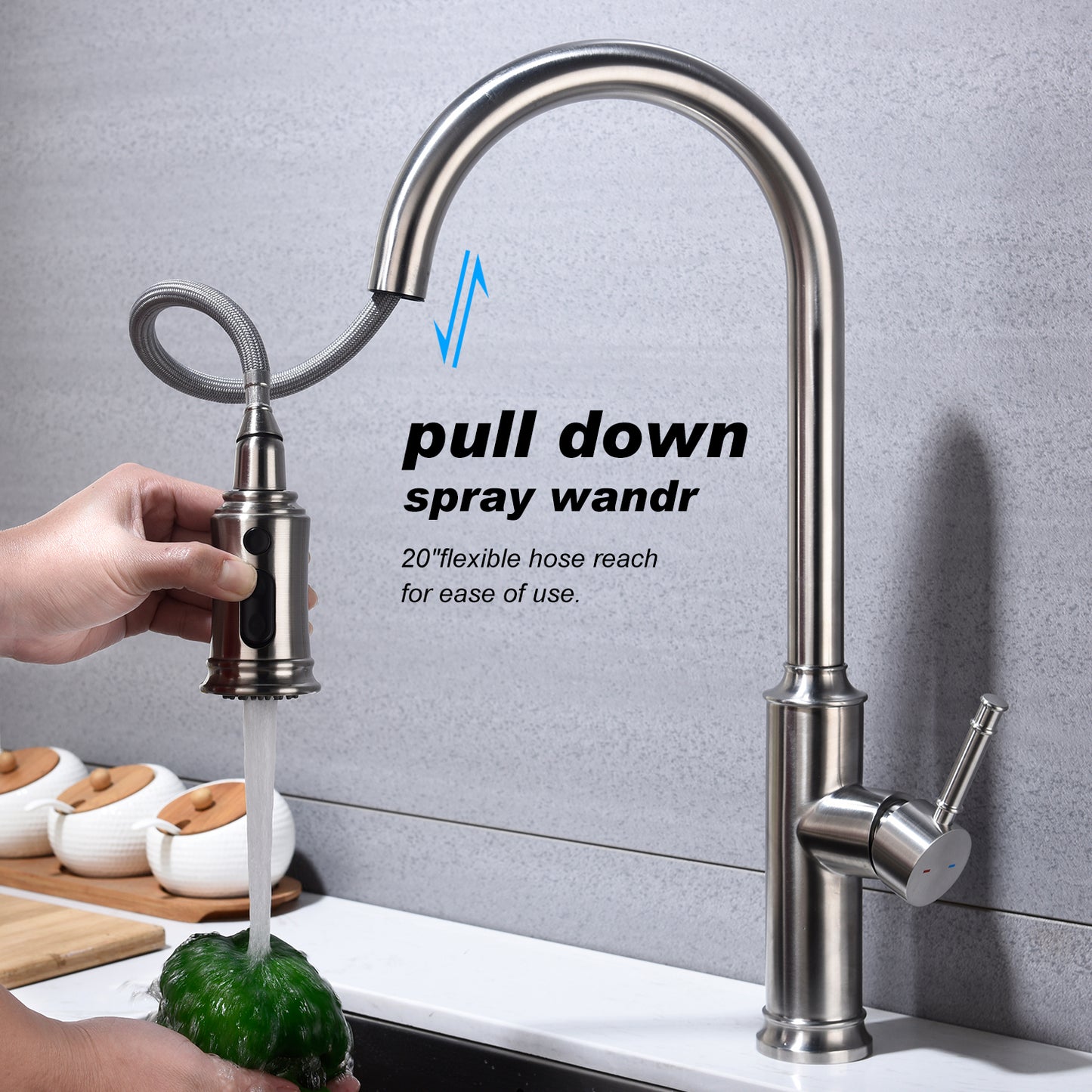 Single Hole/3 Holes Kitchen Faucet with Side Sprayer Head Pull Down/Out Clearance Brushed Nickel