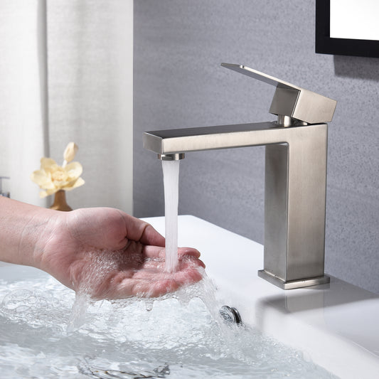 Single Hole Waterfall Bathroom Faucet for Sink Clearance Widespread Brushed Nickel Chrome Brass Stainless Steel Modern Laundry Washbasin