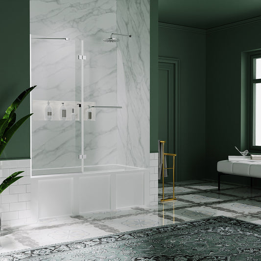 47.75 in. W x 58 in. H Bi-Fold Frameless Bathtub Shower Door with Clear Glass