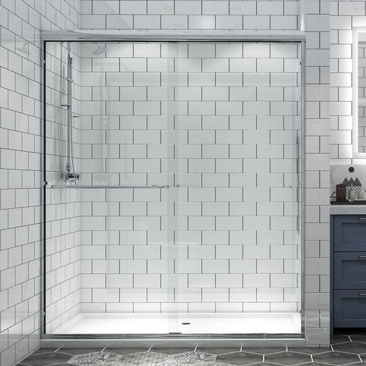 60 in. W x 70 in. H Sliding Framed Shower Door in Chrome Finish with Clear Glass