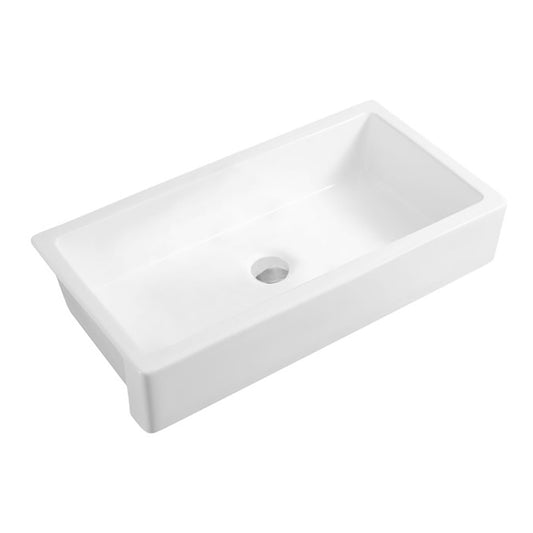 White Fireclay Ceramic 37 in. Single Bowl Farmhouse Apron Workstation Kitchen Sink
