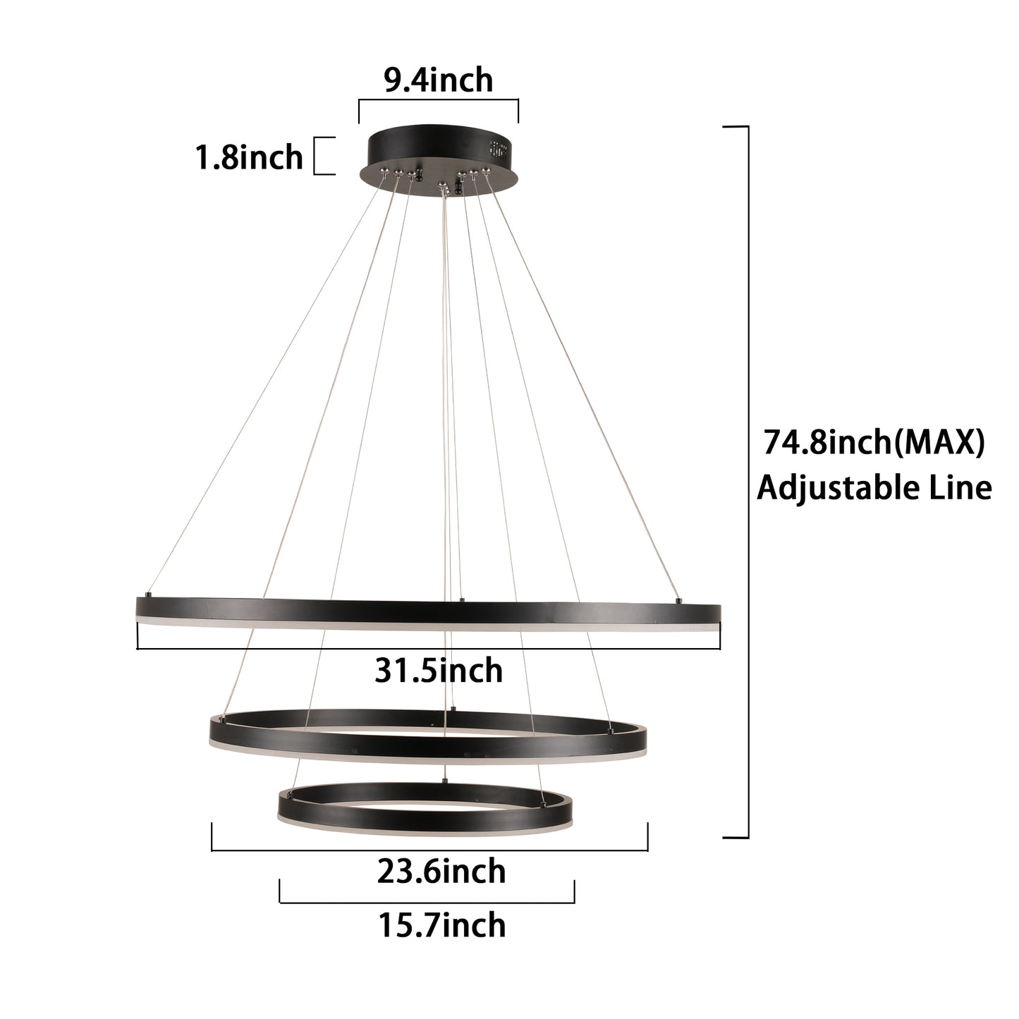 CAD Dimmable LED Modern 3 Ring Pendant Light