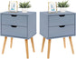 Blue Modern Wood Nightstand with 2 Drawers