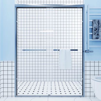56-60 in. W x 72 in. H Sliding Semi-Frameless Shower Door Matte Black/Chrome/Brushed Nickel Clear Glass
