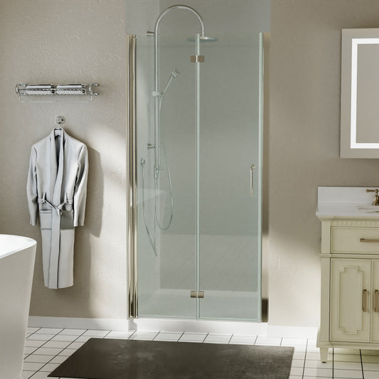 36-37.5 in. W x 72 in. H Bi-Fold Minimalist Frameless Shower Door Brushed Nichel Clear Glass