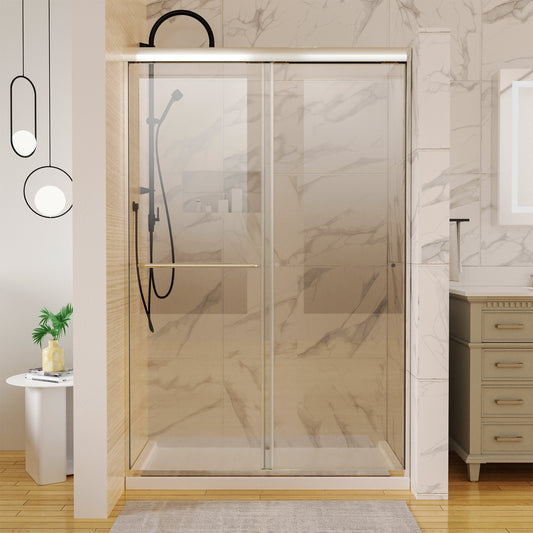 Toolkiss 46’’ to 48’’W x72’’H Semi Frameless Sliding Shower Door, Double Sliding, Brush Nickel