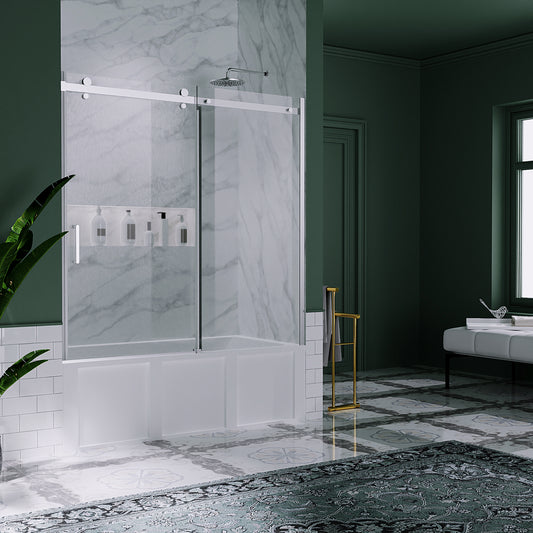 50-60 in. W x 58 in. H Sliding Frameless Bathtub Shower Door with Clear Glass
