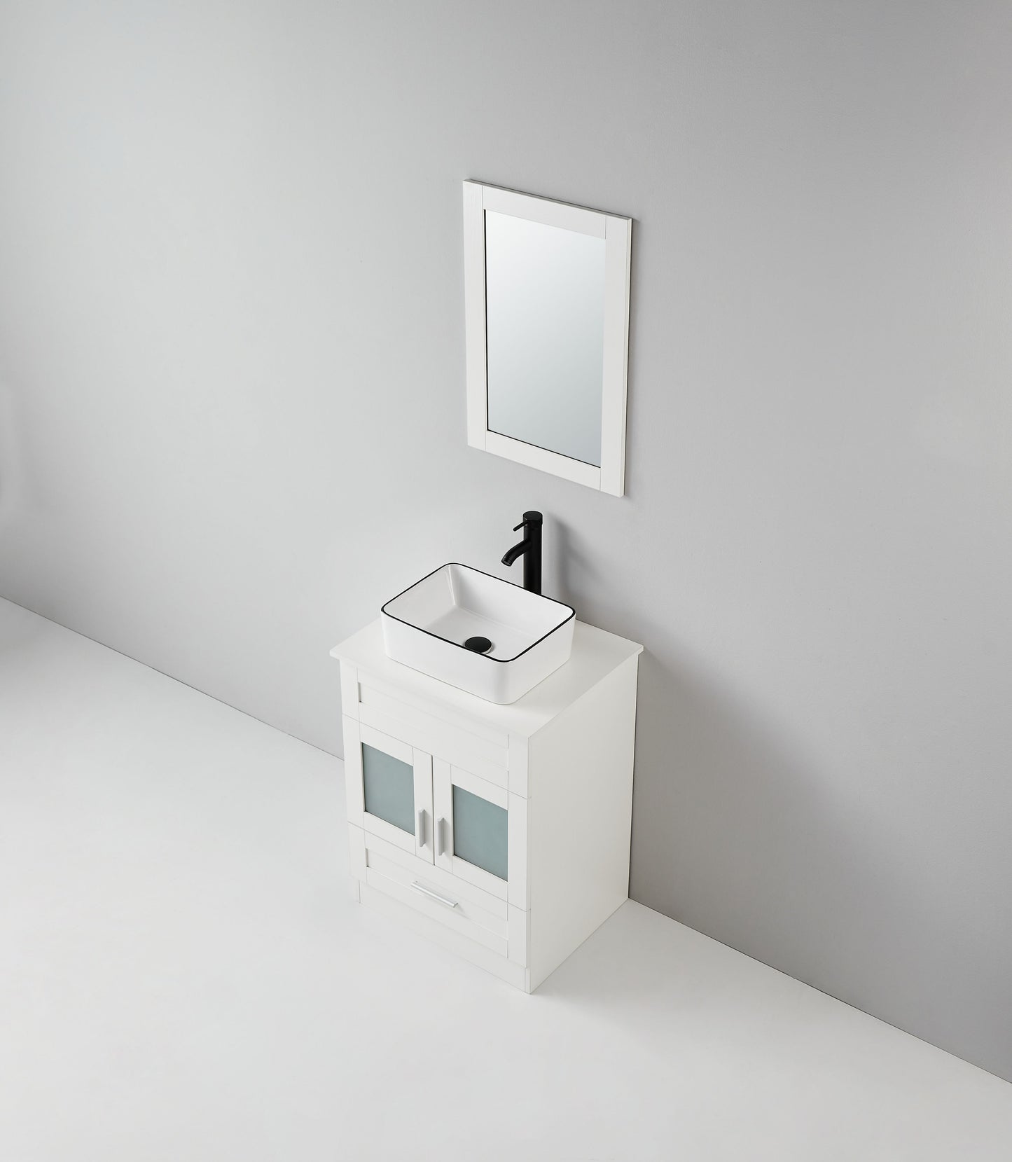 24 in.W x 19 in.D x 32.3 in.H White Wooden Minimalist Bathroom Cabinet with Square White Ceramic Sink, Faucet, Mirror