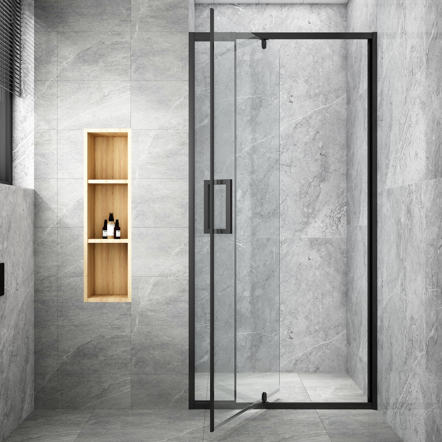 32-36 in. W x 72 in. H Pivot Swing Framed Shower Door Matte Black Clear Glass