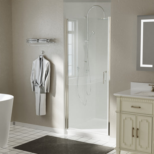 34-35.5 in. W x 72 in. H Pivot Swing Frameless Shower Door Brushed Nichel with Clear Glass