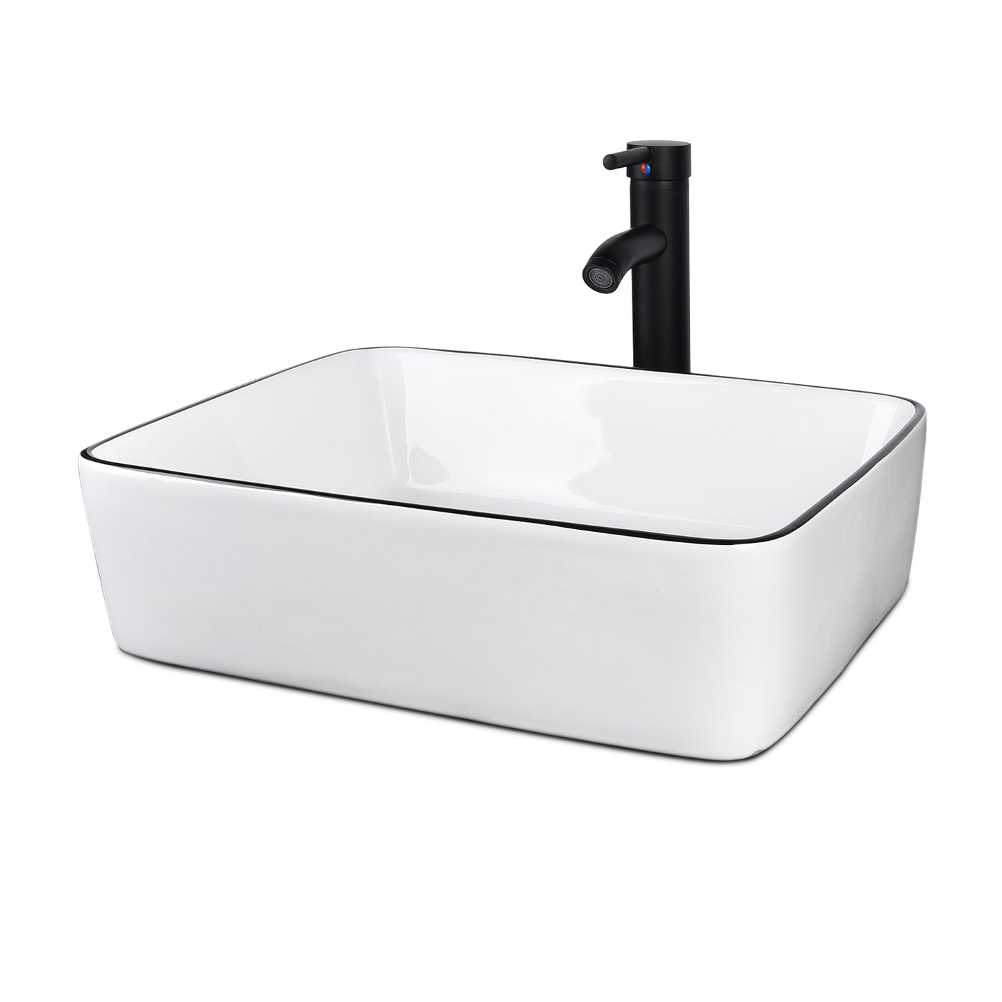 24 in.W x 19 in.D x 32.3 in.H White Wooden Minimalist Bathroom Cabinet with Square White Ceramic Sink, Faucet, Mirror