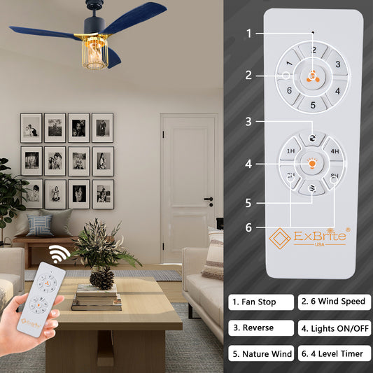 52" Indoor Solid Wood Matte Black Bright Gold Morden Ceiling Fan With Light And Remote Control