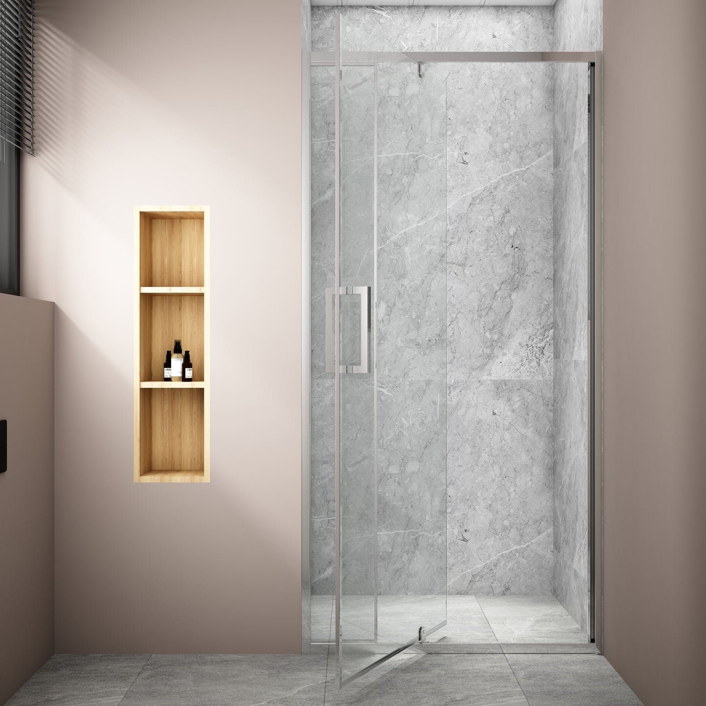 32-36 in. W x 72 in. H Pivot Swing Framed Shower Door Brushed Nickel Clear Glass