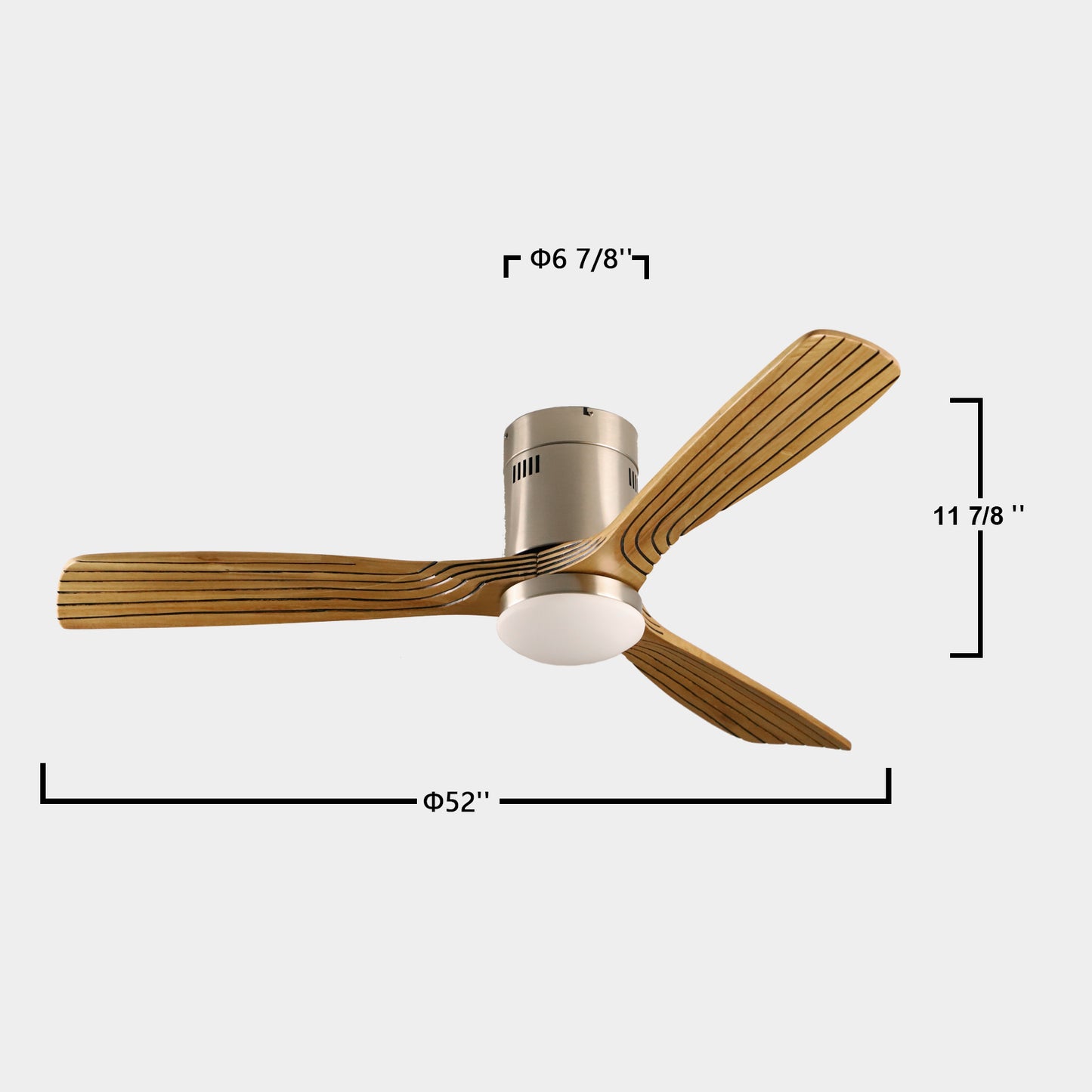 52" Indoor Solid Wood Brushed Nickel Wooden Morden Ceiling Fan With Light With Remote Control
