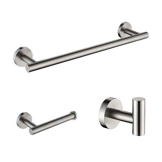 3 Pieces Bathroom Hardware Set - Towel Bar - Towel Hook - Toilet Paper Holder- Brushed Nickel
